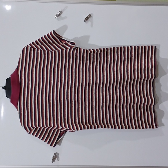 Tommy Hilfiger Wmn's XL Striped Quarter Zip Maroon/gold Polo Shirt - Picture 7 of 7
